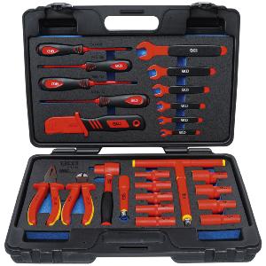 COFFRET 25 OUTILS ISOLES 1000 VOLTS GS VDE ET DOUILLES 3/8" 