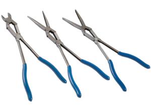 JEU DE 3 PINCES A DOUBLE ARTICULATION EXTRA LONGUES