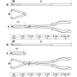 JEU DE PINCES A CIRCLIPS DOUBLE ARTICULATION, INTERCHANGEABLES 345 MM