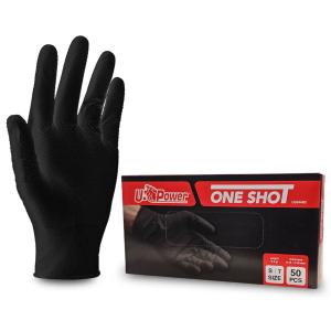 GANTS NITRILE JETABLES NOIR TEXTURE DIAMANTÉE 8g U-POWER - 50 PIECES