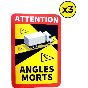 LOT DE 3 STICKERS ANGLES MORTS, AUTOCOLLANTS CAMION PL