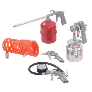 PACK 5 OUTILS PNEUMATIQUES : PISTOLET DE GONFLAGE SOUFFLETTE TUYAU...