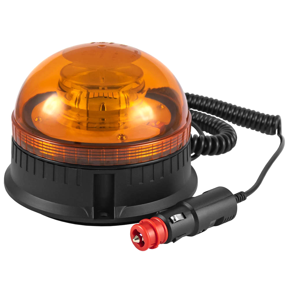 Led Gyrophare Orange Base Magnétique Prise Allume-Cigare 12/24V