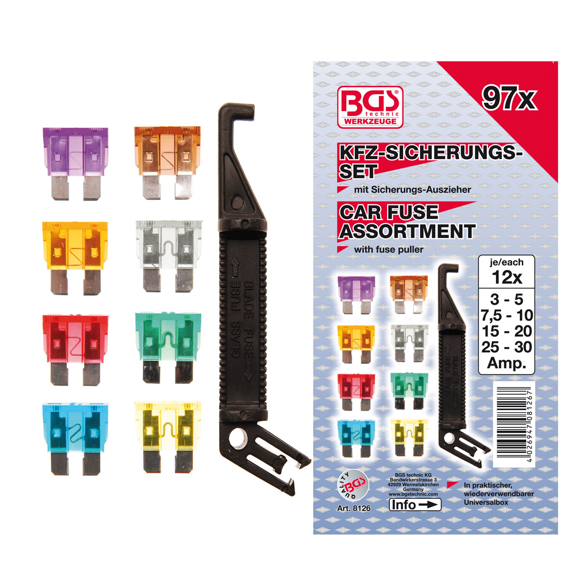 Kit De 10 Mini-fusibles à Lamette - Assortiment De Valeurs (3A à 30A) Pour Dépannage Rapide | Boîtier Blister Pratique