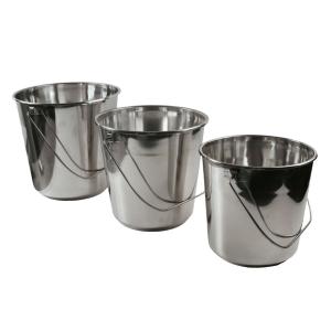 ENSEMBLE, JEU DE 3 SEAUX EN ACIER INOXYDABLE DE 8, 12 ET 16 LITRES