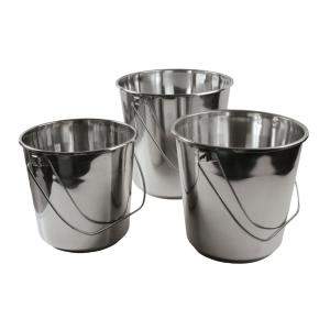 ENSEMBLE, JEU DE 3 SEAUX EN ACIER INOXYDABLE DE 8, 12 ET 16 LITRES